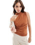 Фото #1 товара Abercrombie & Fitch one shoulder mock neck draped top in deep tan