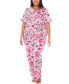 Plus Size Short Sleeve Pants Tropical Pajama Set, 2-Piece