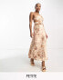 Фото #1 товара Forever New Petite cut out maxi dress in brown floral satin