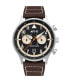 Men's Hawker Hurricane Carey Dual Time Manston Brown Genuine Leather Strap Watch 43mm