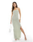 ASOS DESIGN textured bandeau maxi dress with split detail in sage green