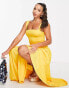 ASOS DESIGN Tall square neck dropped waist belted pleat maxi dress in marigold