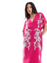 Фото #5 товара Hope & Ivy plunge front embroidered midi dress in magenta