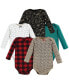 ფოტო #1 პროდუქტის Baby Girls Cotton Long-Sleeve Bodysuits, Buffalo Plaid Leopard, 5-Pack