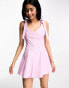 Фото #1 товара ASOS DESIGN linen tie cross strap swing mini sundress with godets in pink