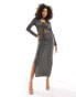 Фото #2 товара In The Style slinky tie front long sleeve top co-ord in dark grey