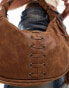 Bershka fringe detail shoulder bag in washed brown