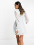 ASOS DESIGN puff sleeve dobby mini dress with buttons in pale blue