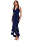 ფოტო #1 პროდუქტის Petite Scuba Crepe Sheer-Stripe High-Low Dress