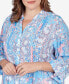 Фото #4 товара Plus Size Silky Gauze Patio Party Patchwork Button Front Top