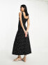 Фото #3 товара ASOS DESIGN sleeveless midi dress with buttons and tie detail in black spot