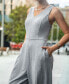 ფოტო #2 პროდუქტის Women's Sleeveless V-Neck Wide Leg Jersey Jumpsuit