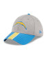 Фото #1 товара Men's Heather Gray, Powder Blue Los Angeles Chargers Striped 39THIRTY Flex Hat