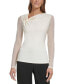 ფოტო #1 პროდუქტის Petite Solid-Color Asymmetrical V-Neck Sheer-Sleeve Top