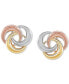 Tricolor Love Knot Stud Earrings in 10k Gold, White Gold & Rose Gold