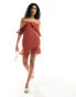 ASOS DESIGN bardot frill mini dress with lace insert in rust