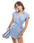 Pimkie linen mix wrap front skort playsuit in blue