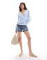 JDY wrap blouse in white & blue shell print