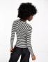 Фото #4 товара JDY ribbed long sleeve top in black and white stripe