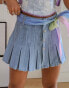 Фото #2 товара Labelrail x Pose and Repeat pleated mini skirt in washed denim with pastel organza scarf belt
