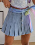 Labelrail x Pose and Repeat pleated mini skirt in washed denim with pastel organza scarf belt