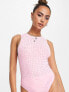 Miss Selfridge all over hotfix racer bodysuit in pink