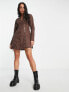 Фото #4 товара COLLUSION long sleeve lace up shirt dress in brown