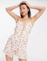 Фото #1 товара Miss Selfridge tie front playsuit in fruit ditsy print