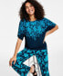Фото #2 товара Women's Printed Short Dolman-Sleeve Top, Created for Macy's