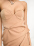 Фото #2 товара ASOS DESIGN cupped bandeau manipulated pleat midi pencil dress in caramel