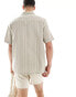 ASOS DESIGN relaxed revere shirt in basket weave stripe in green and white grün, M Long - Chest 40 Long - фото #6