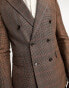 Gianni Feraud Tall double breasted slim suit jacket in brown herringbone