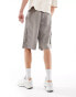 Фото #4 товара Pull&Bear wide leg washed cargo short in grey