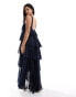 Vero Moda halterneck tiered maxi dress with corsage detail in navy blue Синий, XS - EU 34 - фото #2