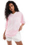 ASOS DESIGN oversized v-neck football t-shirt with lace numbers in pink