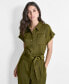 Women's Tie-Waist Button-Front Short-Sleeve Utility Jumpsuit