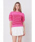 Фото #2 товара Women's Stripe Short Puff Sleeve Sweater