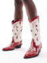 Stradivarius pattern western boot in red and ecru