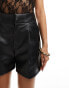 In The Style x Perrie Sian leather look high waist boxy shorts in black