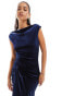 Фото #2 товара TFNC slash neck velvet maxi dress in dark navy