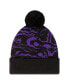 Фото #1 товара Men's Black Tottenham Hotspur Allover Print Cuffed Knit Hat with Pom