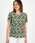 ფოტო #1 პროდუქტის Petite Printed Crewneck Tulip-Sleeve Top