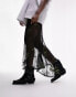 Topshop – Roxy – Biker-Stiefel im Western-Design aus hochwertigem Leder in Kroko-Schwarz