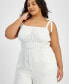 Фото #4 товара Trendy Plus Size Smocked Tie-Strap Jumpsuit, Created for Macy's