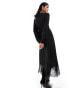 Фото #4 товара Y.A.S tassel wrap midi dress in black jacquard