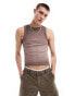 Фото #1 товара COLLUSION waffle muscle festival vest in brown with oil wash and tattoo print