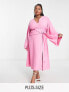 Pretty Lavish Curve knot front plunge midaxi dress in pink