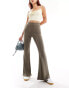 Monki super soft low waist flare jersey trousers in khaki brown