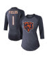 Фото #1 товара Women's Threads Justin Fields Navy Distressed Chicago Bears Player Name and Number Tri-Blend 3/4-Sleeve Fitted T-shirt