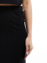 Pieces ribbed column midi skirt in black